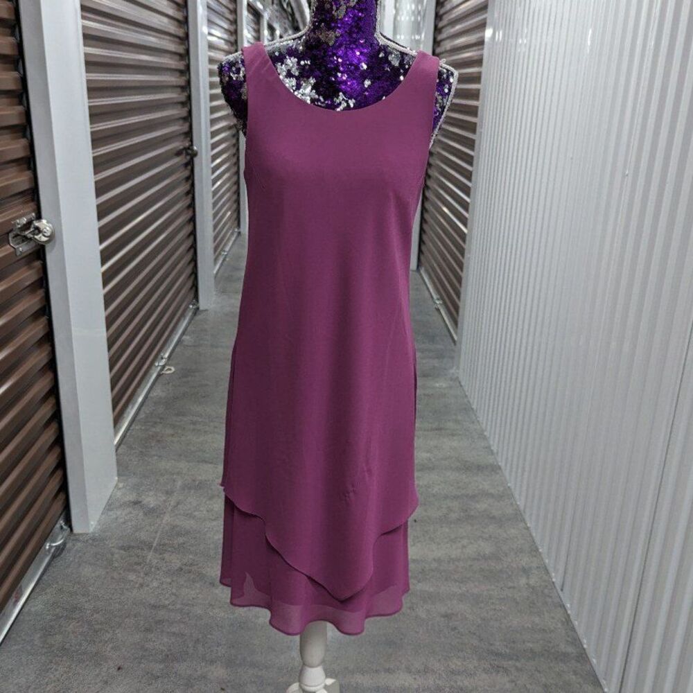 Vintage Etheral Ursula Size 10 Purple Chiffon Sleeveless‎ Sheath Dress 80s 90s